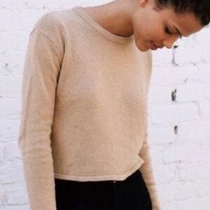 Brandy Melville wool cashmere blend Tan Crew Neck Cropped Sweater